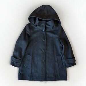 Lauren Ralph Lauren Hooded Walker Coat Women's L Black Wool Overcoat New York